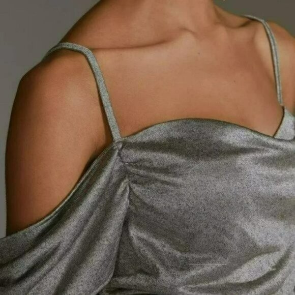 NWT Anthropologie Metallic Cowl Draped Neck Off The Shoulder Blouse Top - Picture 5 of 8